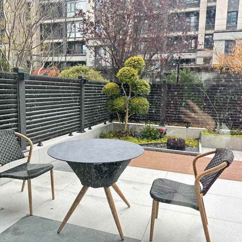 Courtyard tables and chairs on the first floor of the real estate